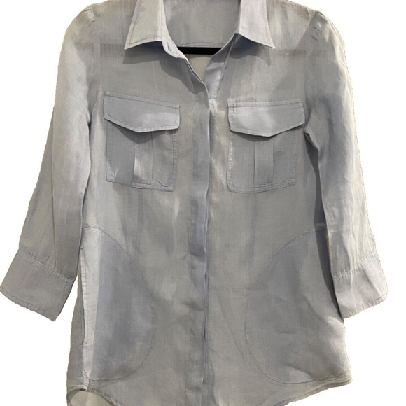 Theory 100% Ramie Womens Lng Slve Button Down Shirt w/ Pockets; Blue; Size S/P - Picture 4 of 5